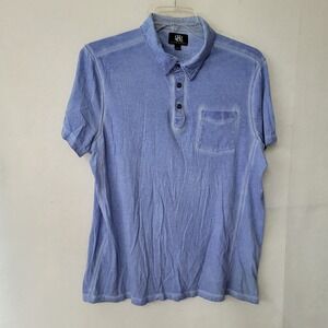 Rock & Republic Mens Polo Shirt‎ XL Blue Short Sleeve Casual Cotton Pocket